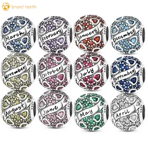 925 Pandora takıları için gümüş otantik boncuk bilezikler boncuklar cubisc zircon doğum taşı 12 aylık takılar