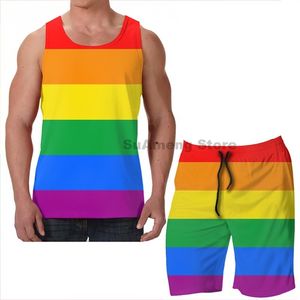 Erkeklerin izleri yaz komik baskı erkek tank üstleri kadın eşcinsel gurur bayrağı şerit erkek plaj şort