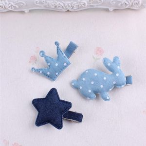 Saç Aksesuarları Yıldız İmparatorluk Taç Dot Bowknot Barrette Denim Bow Clip Çift Katman