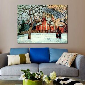 Ручная холст -искусство каштановые деревья Loueveciennes Winter Camille Pissarro Paint