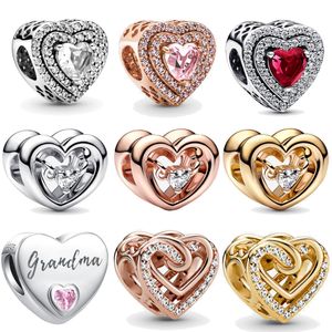 2023 Yeni 925 STERLING Gümüş Kalp Şekleli İçi Boş Zirkon Kalp Charm Boncuklar Orijinal Pandora Bilezik Kadın Mücevher Hediye DIY