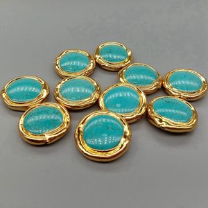 Бусины оптом 10 шт. синие бирюзовые бусины в форме монеты 24 мм, металлические бусины с разъемом для рамки