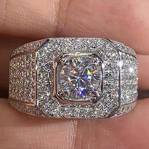 Cluster Rings 14K Au585 White Gold Men Ring Moissanite Diamonds 1 2 3 4 5 Round Square Luxury Wedding Party Engagement Anniversary