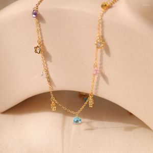 Zincirler mkopsz renkli zirkon kalp şekli küçük yıldız püskül kolye kolyeler kadınlar için moda altın rengi kolye klavikula zinciri