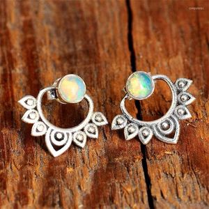 Stud Küpe Opal Lotus Çiçek Kulak Ceketi Mandala Moonstone Çingene Saplamaları Kadınlar İçin Yaz Plajı Boho Şık Takı Etnik