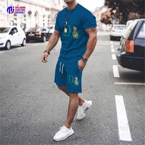 Mens Trailtsuits tshirt seti marka oyuncak ayı baskı yaz moda üstleri tasarım şortları gevşek nefes alabilen kaliteli kıyafetler 230607