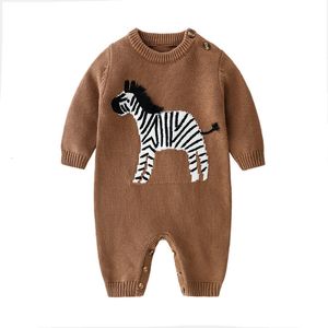 Rompers Baby Rompers Autumn Brown Long Sleeve born Boys Girls Knitted Sweaters Jumpsuits Winter Toddler Infant Outfits Wear 230606