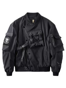 Men's Jackets God of Death Bomber Jacket Chest Pocket Techwear Men Punk Hip Hop Tactical Streetwear Black Varsity Oversized MA1 Coats 230607