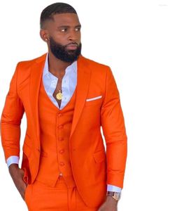 Erkek takım elbise parlak turuncu çentik yaka erkek kostüm homme gelinlik smokin terno maskulino ince fit damat balo blazer pantolon 3pcs