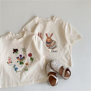 T-Shirts Yaz Kızları T-Shirt Kısa kollu üstler çocuklar için karikatür bej renkli çocuklar tees toddler dış giyim bebek kıyafetleri giyim 230606