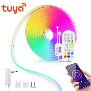 Tuya Smart Life WiFi LED Neon Light Strip 12V LED Strip RGB Neon Sign Tape Decorazione Alexa Google Home Bianco caldo con clip