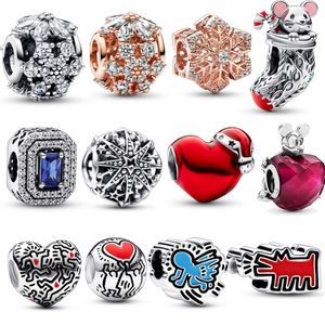 Nuovo popolare autentico argento sterling 925 fiore ciondolo amore perline per braccialetto di fascino Pandora gioielli originali per le donne, scatola Pandora gratuita