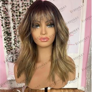 Ombre Balayage Honey Blonde Короткие человеческие волосы с бахромой полные кружевные парики для чернокожих женщин с бесцветными новыми кружевными кружевными париками 13x3