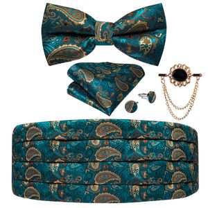 Bow Ties Teal Paisley Men's Tuxedo Cummerbund Silk Tie Set Set Man Свадебное платье по поясу эластично