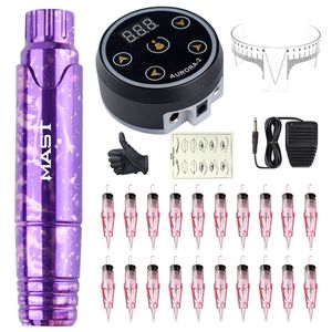 Tattoo Guns Kits Mast Tattoo P10 RCA Rotary Machine Pen Permanent Makeup Kit With LED Display Power Supply Wjx Cartridge Supplies Set 230607