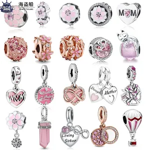 Pandora Charms için Otantik 925 Gümüş Boncuklar Boncuk Pembe Kalp Çiçek Balon Sonsuzluk Aşk Bilezik