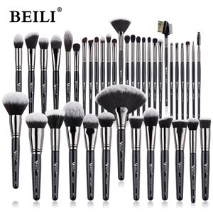 Инструменты макияжа Beili Luxury Black Professional Make Brush Set Big Powder Makeup Brush Foundation Натуральное смешивание Pinceaux de Maquillage 230607