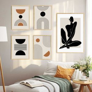 Boho Matisse Poster Beige Black Abstract Line Art Canvas картины настенные печатные картины