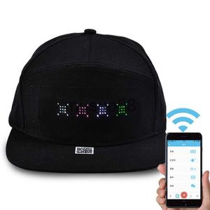 Top Caps Erkek Kadın Bluetooth Led Uygulama Kontrollü Beyzbol Şapka Mesaj Display Hip Hop Kapağı J230608