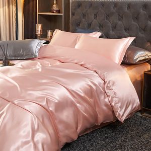 Bedding sets Luxury Rayon Satin Bedding Set Duvet Cover Set Single Double King Size Bedding Kit 2pcs 3pcs 4pcs Bed Cover Bed Linen Set 230607