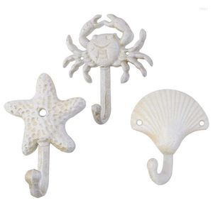 Askılar seti 3 denizyıldızı deniz kıyısı yengeç dökme demir dekoratif duvar kancaları paltolar önlükler plaj okyanus tema metal