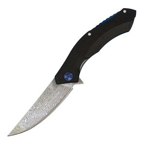 Наружный флиппер складной нож VG10 Damascus Стальное лезвие черное G10 с ручкой из нержавеющей стали.