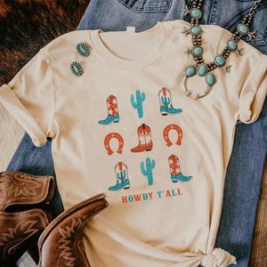 T-Shirts Howdy Y'Who Rodeo Western Tshirt Kadınlar Vintage Boho Texas T Shirt Cowgirl Sevimli Grafik Tees Yaz Hippi Tshirts Retro Üstler