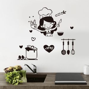 Happy Girl Chef Yemek Duvar Sticker Restoran Bar Mutfak Yemek Odası Buzdolabı Işık Anahtar Dikiş Diy Sanat Ev Dekor