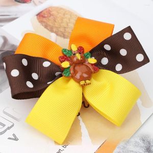 Accessori per capelli Ncmama 3.5'' Fiocco del Ringraziamento per ragazze Lovely Turkey Hairpin Ribbon Bowknot Clips Lacos