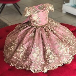 Kız Elbiseleri 410 Yıllık Çocuk Düğün Tül Dantelli Kız Elegant Prenses Parti Pageant Resmi Elbise Genç Çocuklar 230607