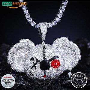 Tasarımcı Takı Dropshipping Fashion Hip Hop Takı 925 STERLING Gümüş VVS Moissanite Diamond Out Big Ears Karikatür Hayvan Kolye