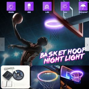 Bälle 45 LEDs Basketballkorb Solarlicht 8 Modi Korb Ring Regal Dekor Lampen IP65 Wasserdichte Steckdosenleisten Indoor Outdoor Nachtspiel 230608