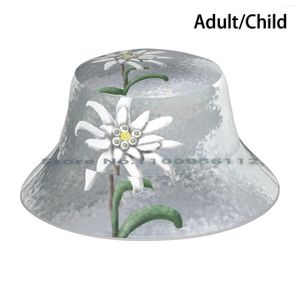 Beralar Güç ve Güzellik-Edelweiss Buck Hat Sun Cap Çiçek Beyaz Edelweiss Güçlü Müzik Şarkısı Nancy Zack Yaprak Dağ Deseni