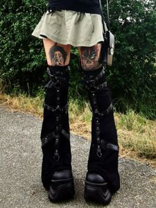 Bayan Pantolon Capris Gotik Gotik Eyel Strap Kadınlar Pantolon Bacaklar Vintage Koyu Akademik İnce Bandaj Bacak Çorapları Siyah Örme Boot Manşetleri Punk 230609