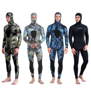 Wetsuits Drysuits 3mm Camouflage Wetsuit Long Sleeve Fission Hooded 2 Pieces Of Neoprene Submersible For Men Keep Warm Waterproof Diving Suit 230608