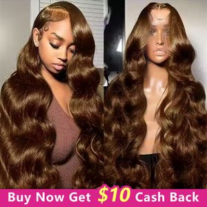 Hair pieces Brown Lace Front Human Body Wave Transparent 13x4 Frontal Preplucked Colored 230609