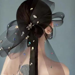 Düğün Saç Takı Siyah Sert Net Bow Gelin Elbise Modelleme Stüdyosu Fransız Headdress Saçkop Gizemi 230609