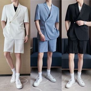 Erkekler Suits Blazers Son Count Pantolon Tasarımlar Sıradan Şort Setleri Yaz İnce Kore İnce Trendi Yakışıklı Kısa Kollu Takım Ceket Blazer Japonya 230609
