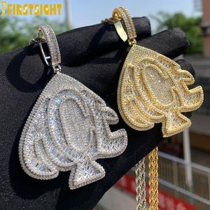 Kolye Kolyeler Buzlu Bling Kalp Mektupları Ace Altın Gümüş Renk 5a Zirkon Poker Charm Erkek Hip Hop Takı 230609