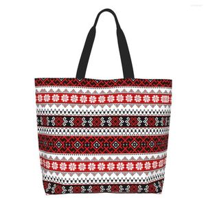 Alışveriş Çantaları Ukrayna Parlak Renk Vyshyvanka Taytlar Tuval Tuval Alışveriş Omuz Tote Taşınabilir Ukrayna Çantası