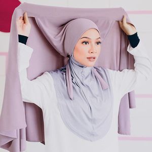 Hijabs Plain Color Chiffon Hijab Scarf with Bandage Non-Slip Muslim Women Breathable Islam Long Hijabs Headband Fashion Turban Headwrap 230609