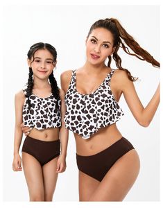 Mother-Daughter High Waisted Printed Bikini Swimsuit for Women and Girls