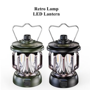 Retro kamp fener, şarj edilebilir LED vintage kamp lambası, su geçirmez pille çalışan 3 aydınlatma modu, Portable Dimmabable Dışarı Asma Çadır Işığı Yard Cafe