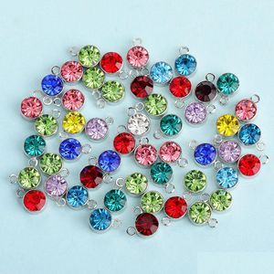 Charms 10Pcs Per Lot Sier Crystal Birthstone Charm Beads Bracelet Necklace Jewelry Making Diy Stainless Steel Drop Delivery Findings Dheg7