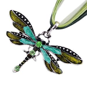 Подвесные ожерелья Dragonfly Collece Vintage Ribbon Berb Purple Red Green Crystal Bead Dewelron