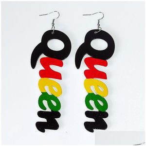 Dangle Chandelier Colorf African Wood Letter Earrings Fashion Geometric Hollow Initial Queen Drop Earring For Girls Delivery Jewelr Dhdkr