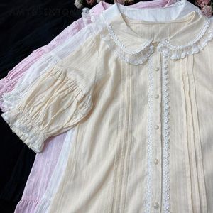 Женские блузки Лолита Жаккард Хлопко летняя рубашка Женщины с короткими рукавами.