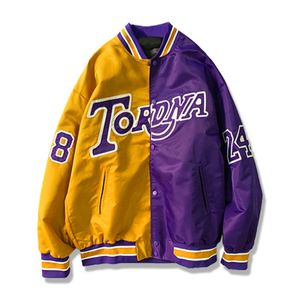 Moda Tasarımcı Lakers Beyzbol Ceket Pamuk Tüvit Birleştirme Deri Kollu Katlar Nakış Erkekler Hip Hop Stil Sonbahar Ceketler S-XXL