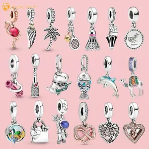 925 Pandora takıları için gümüş otantik boncuk bilezikler boncuklu kolye kanatlar kalp deve badminton şişesi