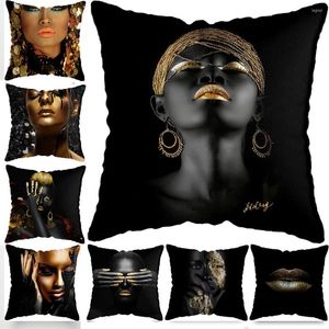 Подушка 45x45 см современная гостиная черная золотая африканская женщина в стиле, стиль, искусство деко -диван диван